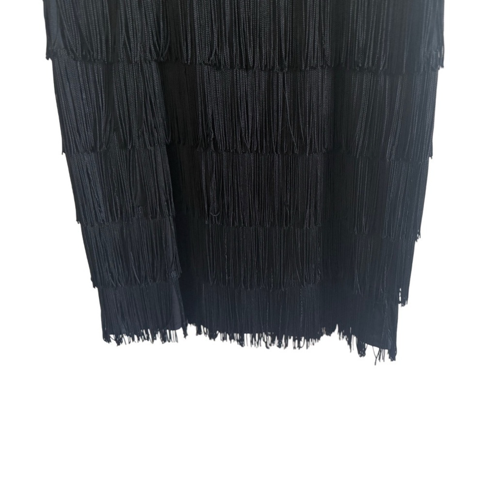 Vintage Retro 1970s Roberta Bridal Black Sheath Fringe Mini Party Dress - Picture 3 of 6